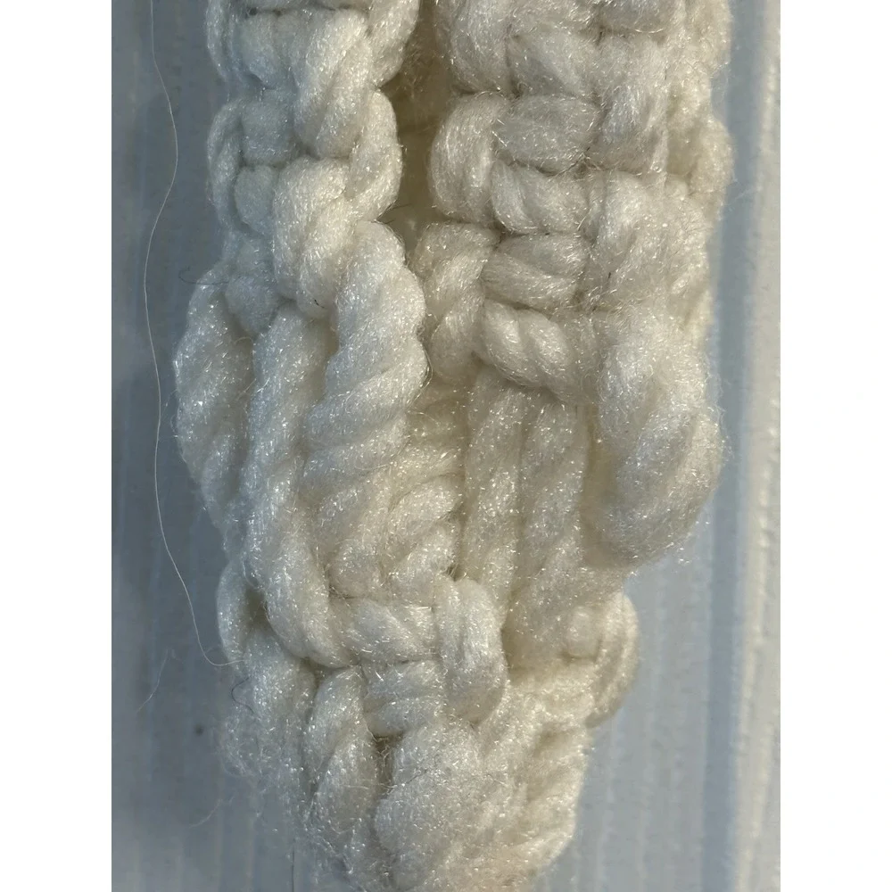Pair Of VTG Wood Beaded (1) Macrame Plant Hanger White Set 2 Large 3 Plants/each